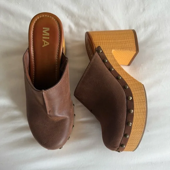 Vintage Y2K Leather Chunky Mules / Clogs - Picture 1 of 7